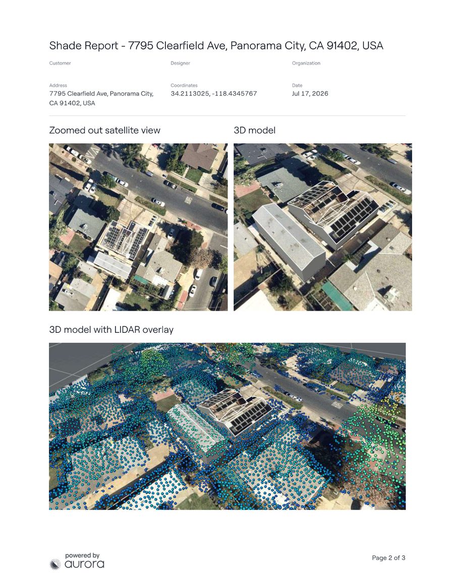 Shade report page 2 - 3D model with LiDAR overlay